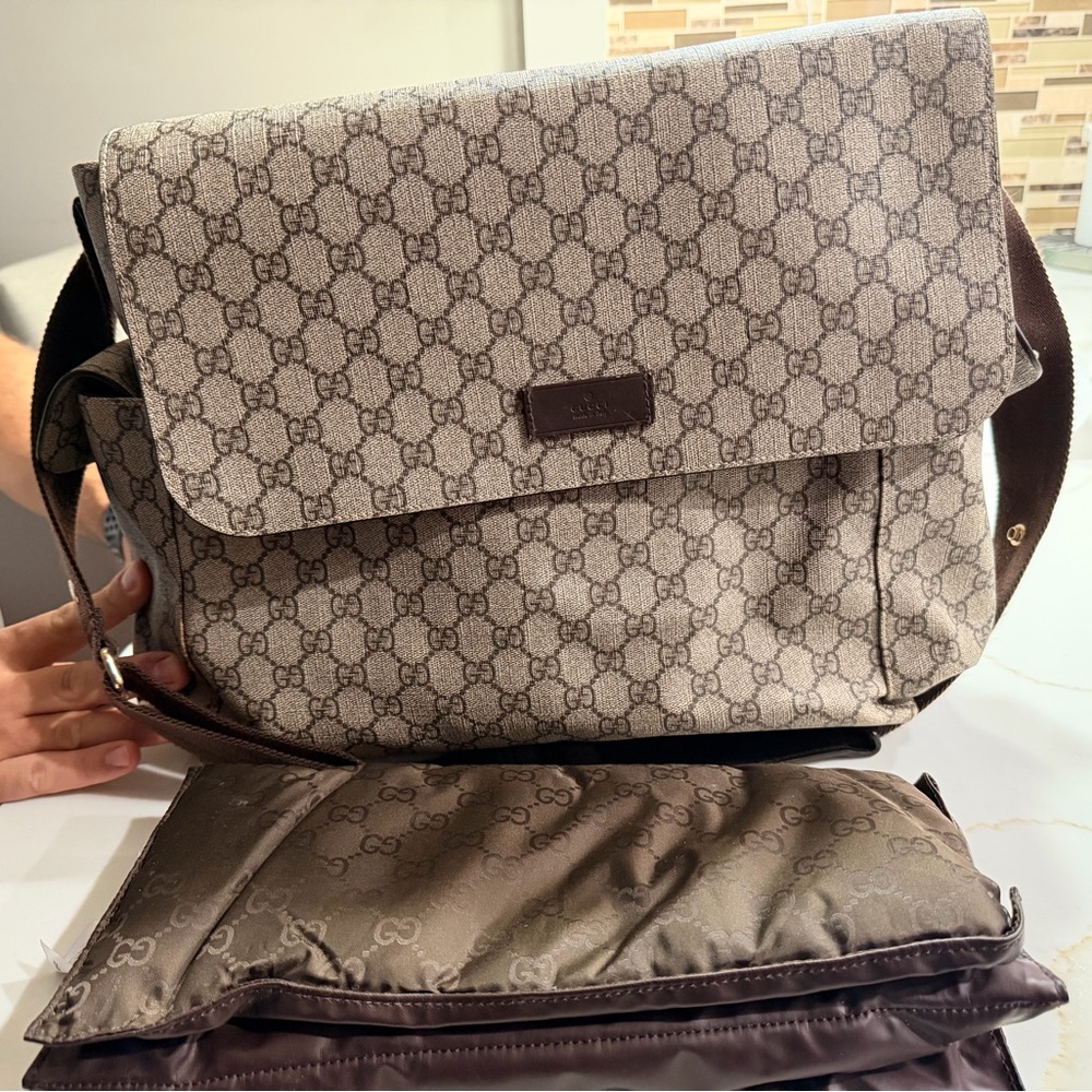 Gucci Kids Beige and Brown Diaper Bag